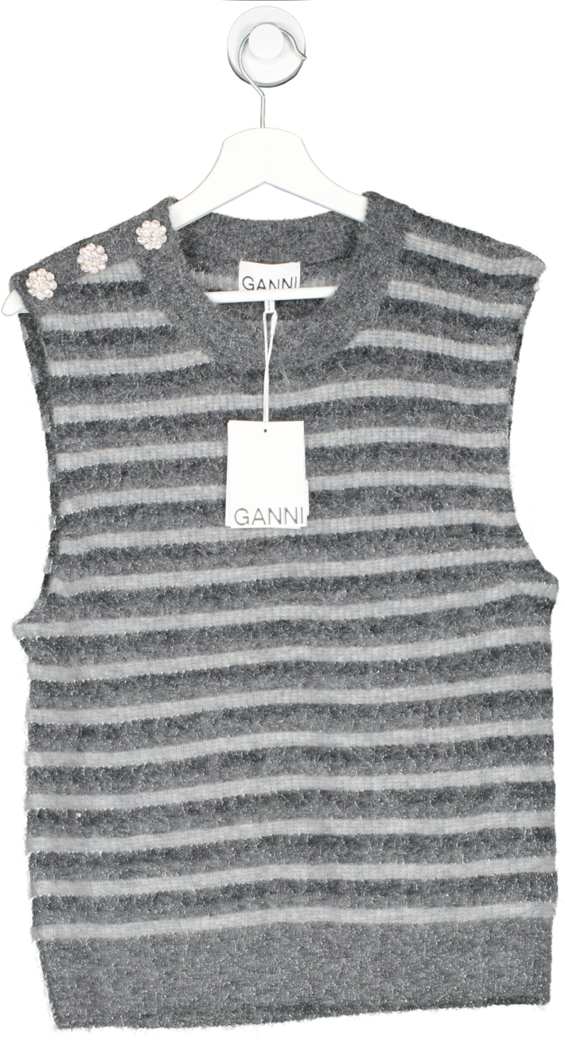 GANNI Grey Alpaca Blend Crystal Button sleeveless knit UK 14