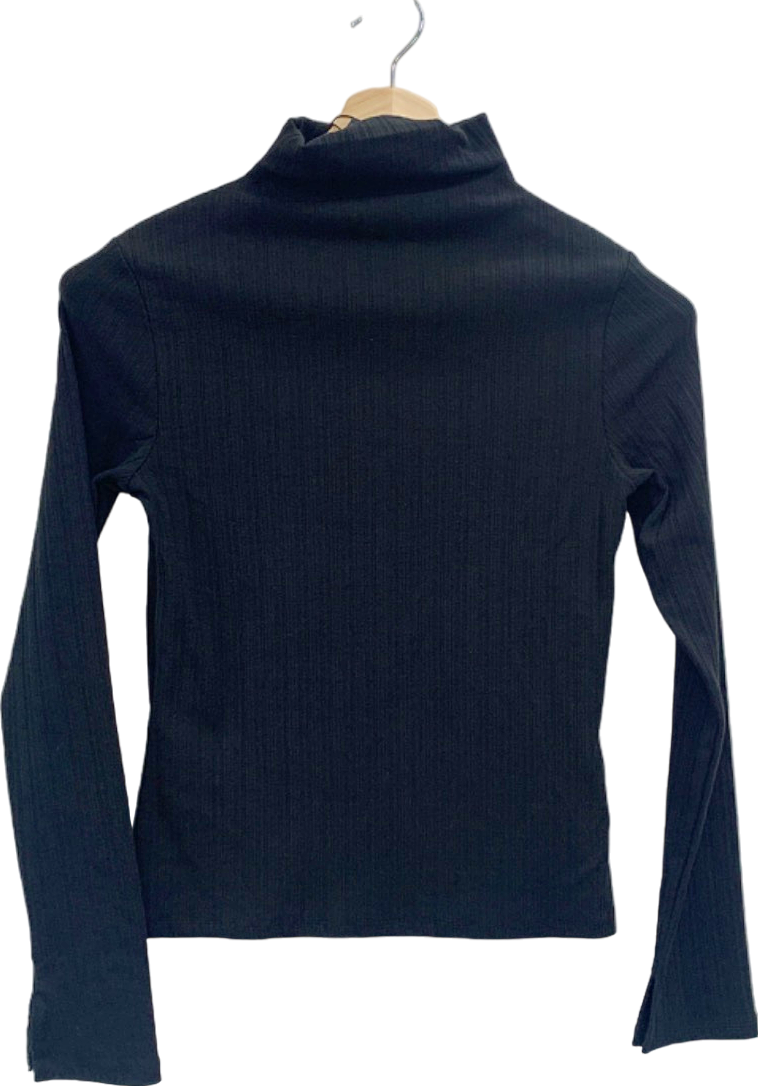 French Connection Black Ribbed Turtleneck Top UK XS