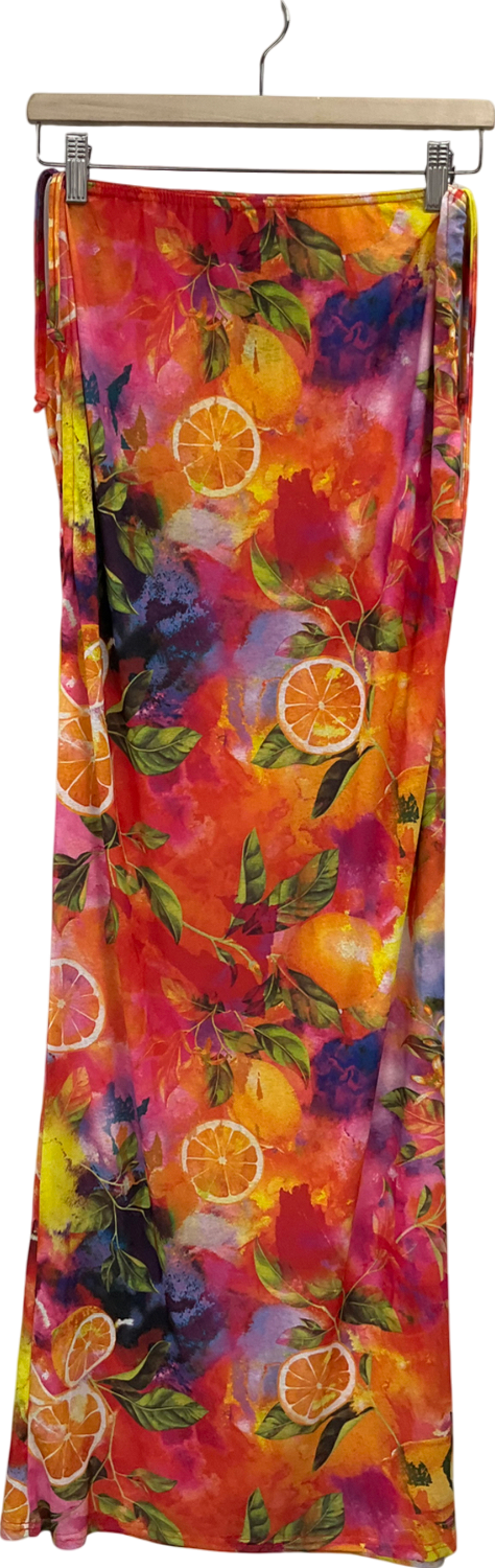 PrettyLittleThing Multicoloured Fruit Print Midaxi Skirt UK 14