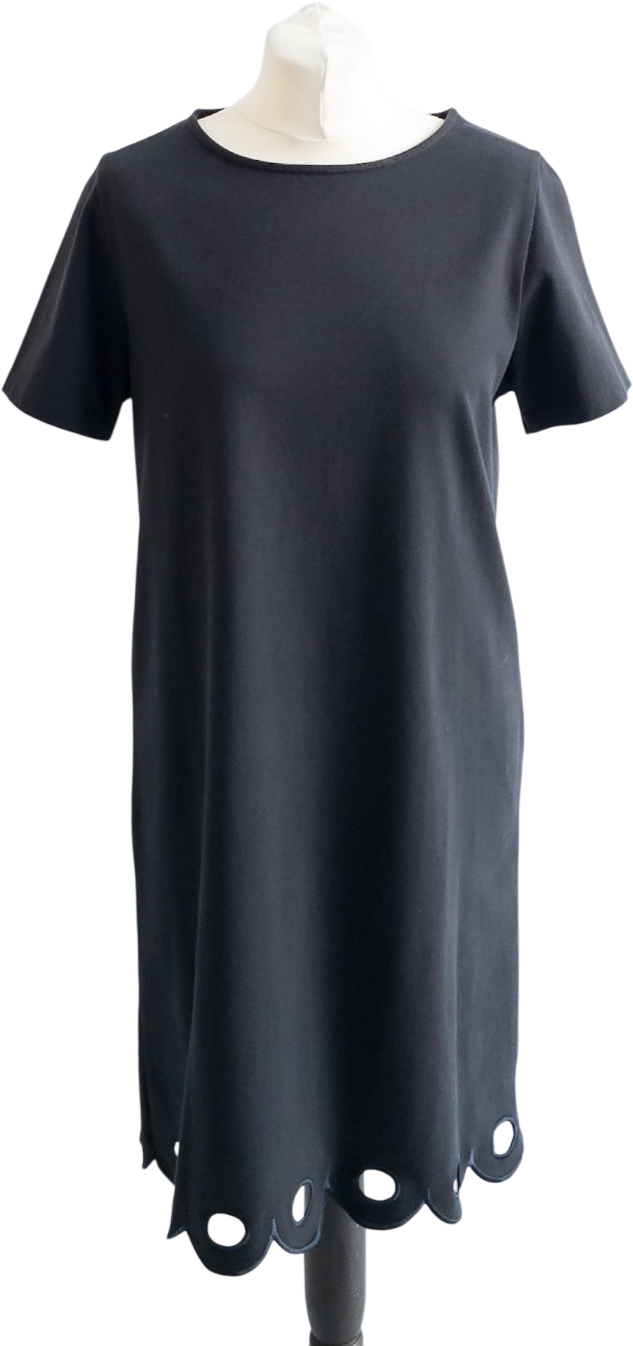 Chinti And Parker Dark Navy Blue Organic Cotton Scalloped Hem Detail T-shirt Dress UK S