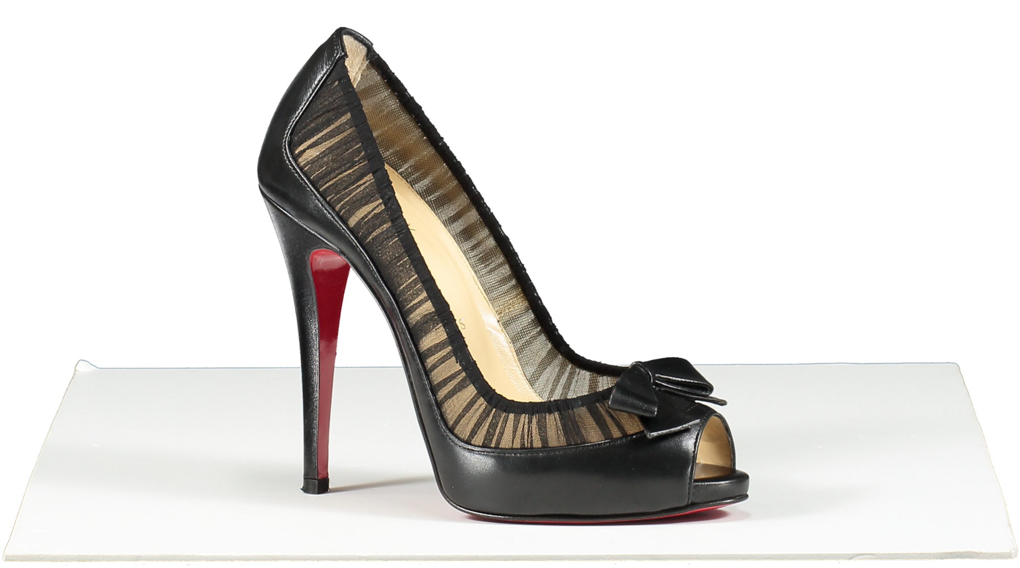 Christian Louboutin Black Leather/chiffon Angelique 100 Peep Toe Pumps UK 3 EU 36 👠