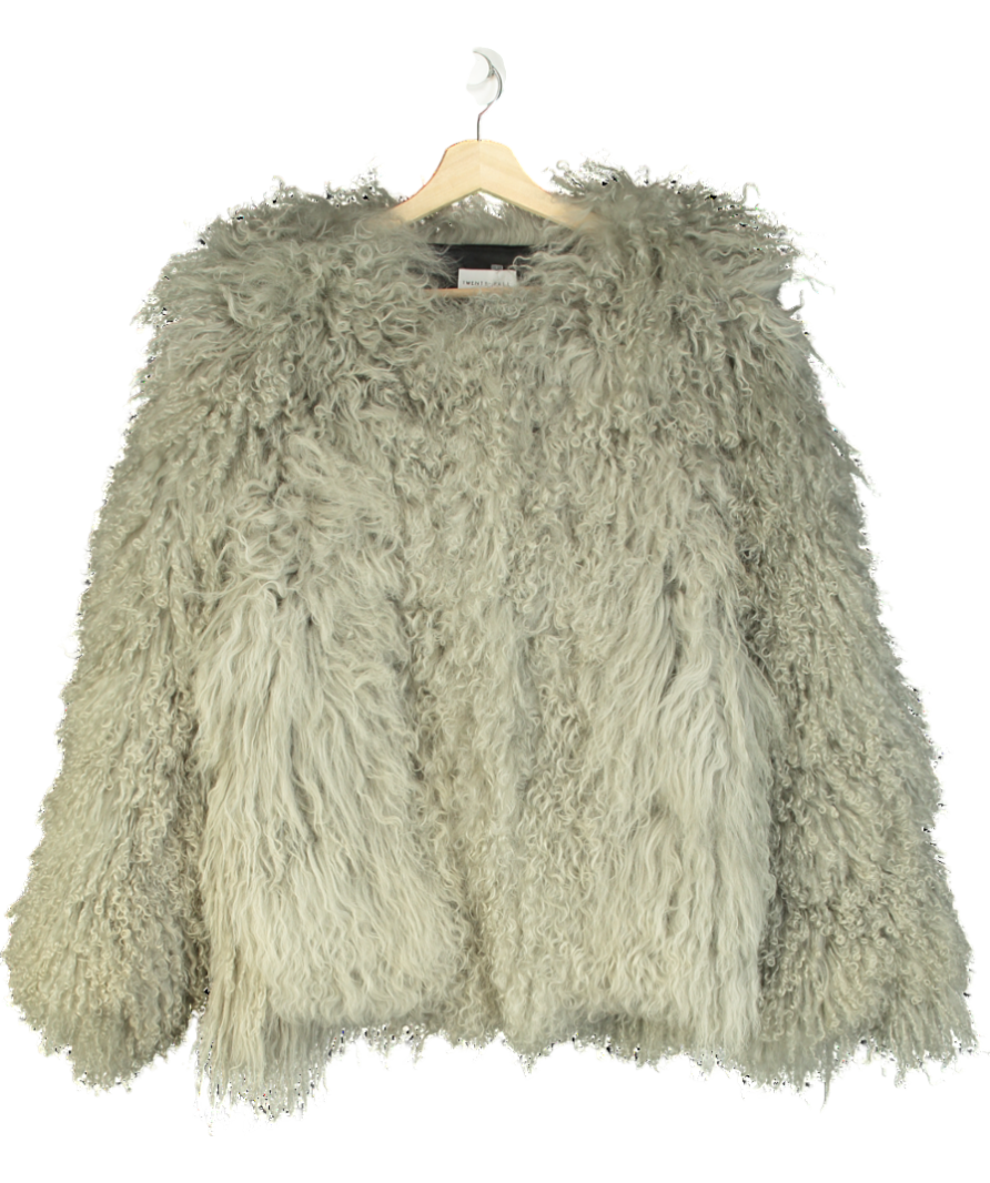 Twenty Fall Grey Cali Mongolian Faux Fur Coat UK XS