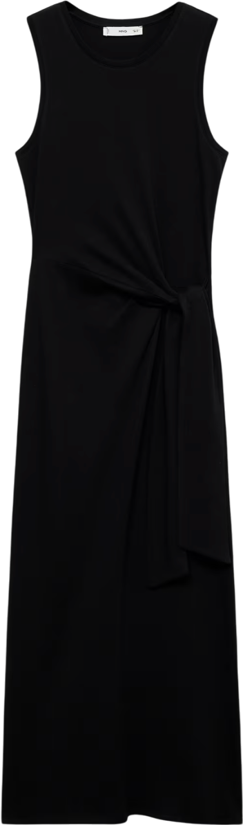 MANGO Black Cotton Midi-dress With Knot Detail UK S