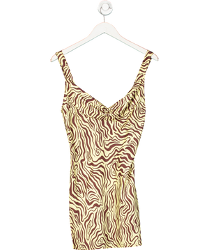 venroy Yellow Satin Cowl Neck Ischia Squiggle Mini Dress UK S