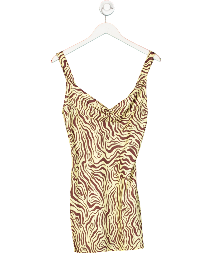 venroy Yellow Satin Cowl Neck Ischia Squiggle Mini Dress UK S