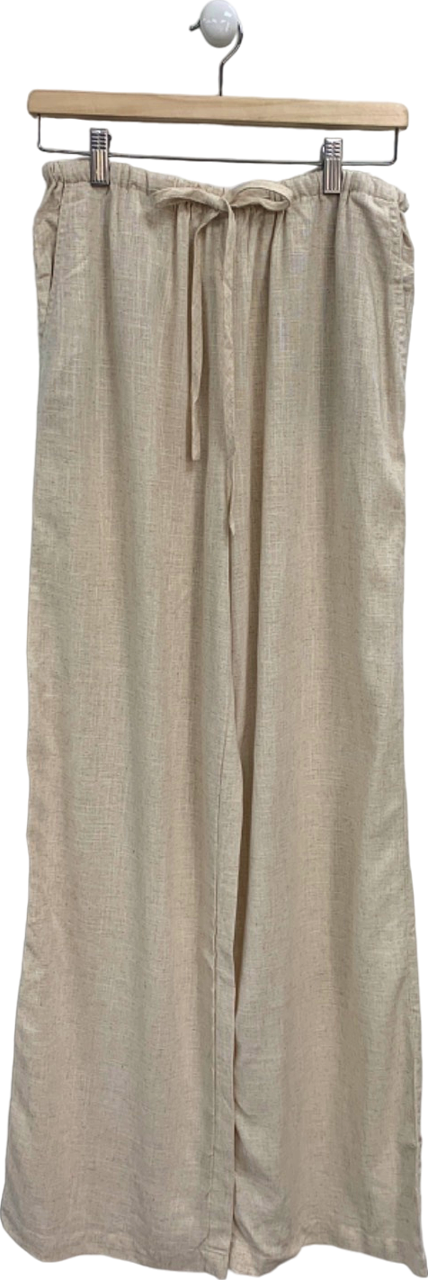 ASOS Beige Wide Leg Linen Blend Trousers UK 8 Tall