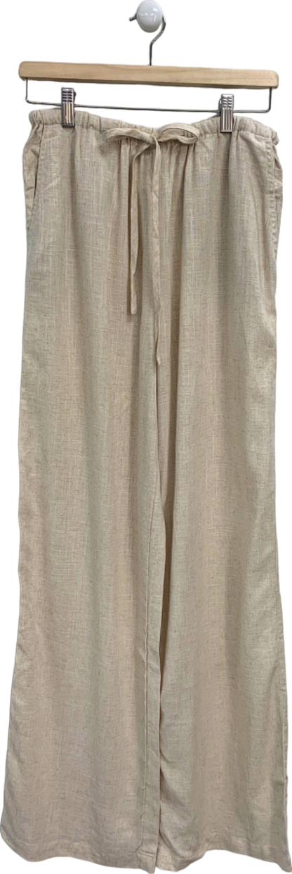 ASOS Beige Wide Leg Linen Blend Trousers UK 8 Tall