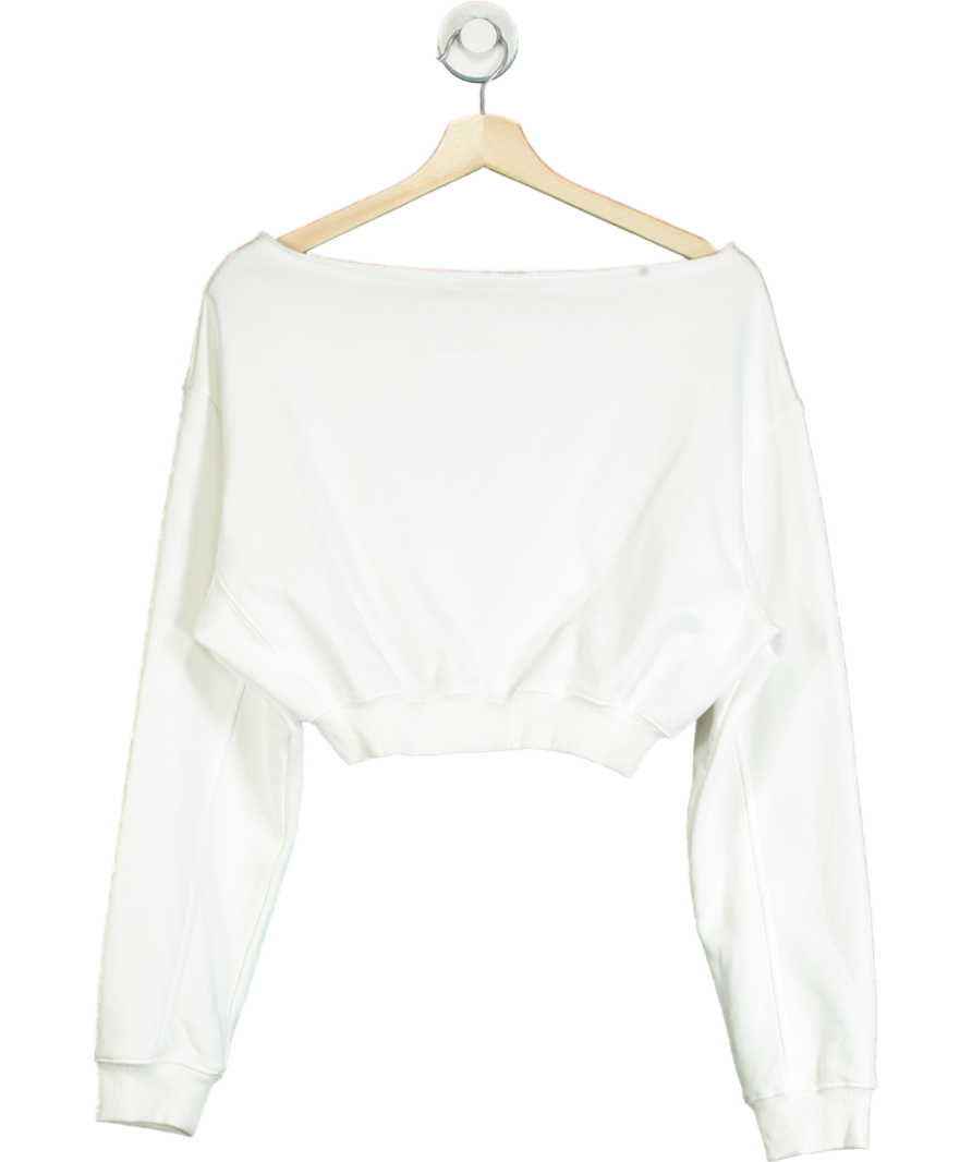 Sweet Chilling White Oversized Off-shoulder Cropped Sweatshirt UK S