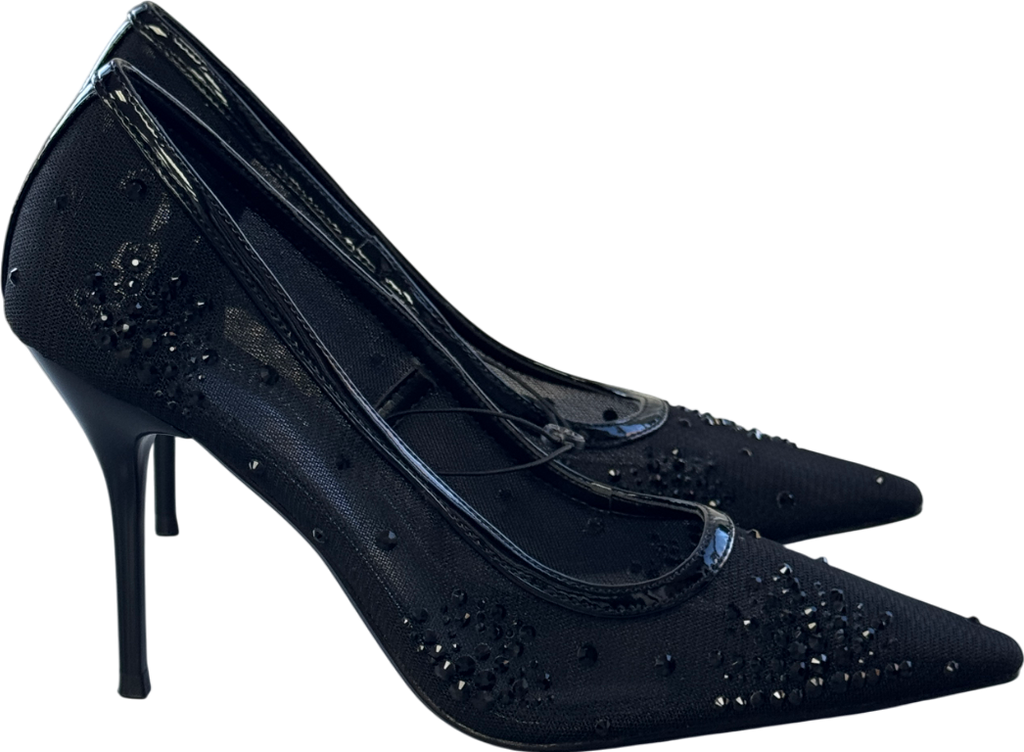 River Island Black Embellished Mesh Court Heels UK 4 EU 37 👠