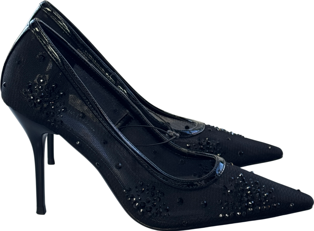 River Island Black Embellished Mesh Court Heels UK 4 EU 37 👠