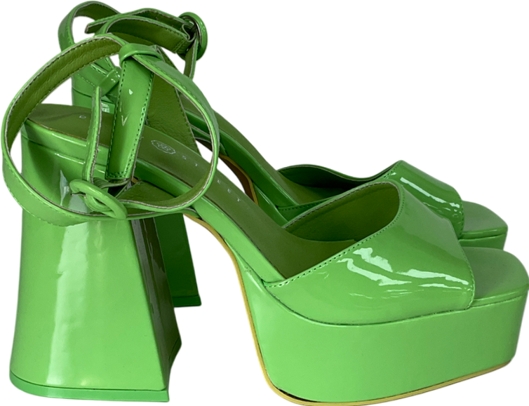 Daisy Street Platform Heeled Sandals In Apple Green Patent UK 7 EU 40 👠