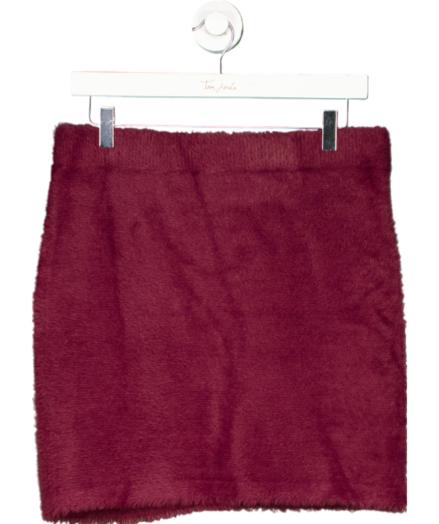 ROTATE X H&M BURGUNDY Bijoux Button Fluffy Knit Mini Skirt WITH CRYSTAL BUTTONS  UK 12