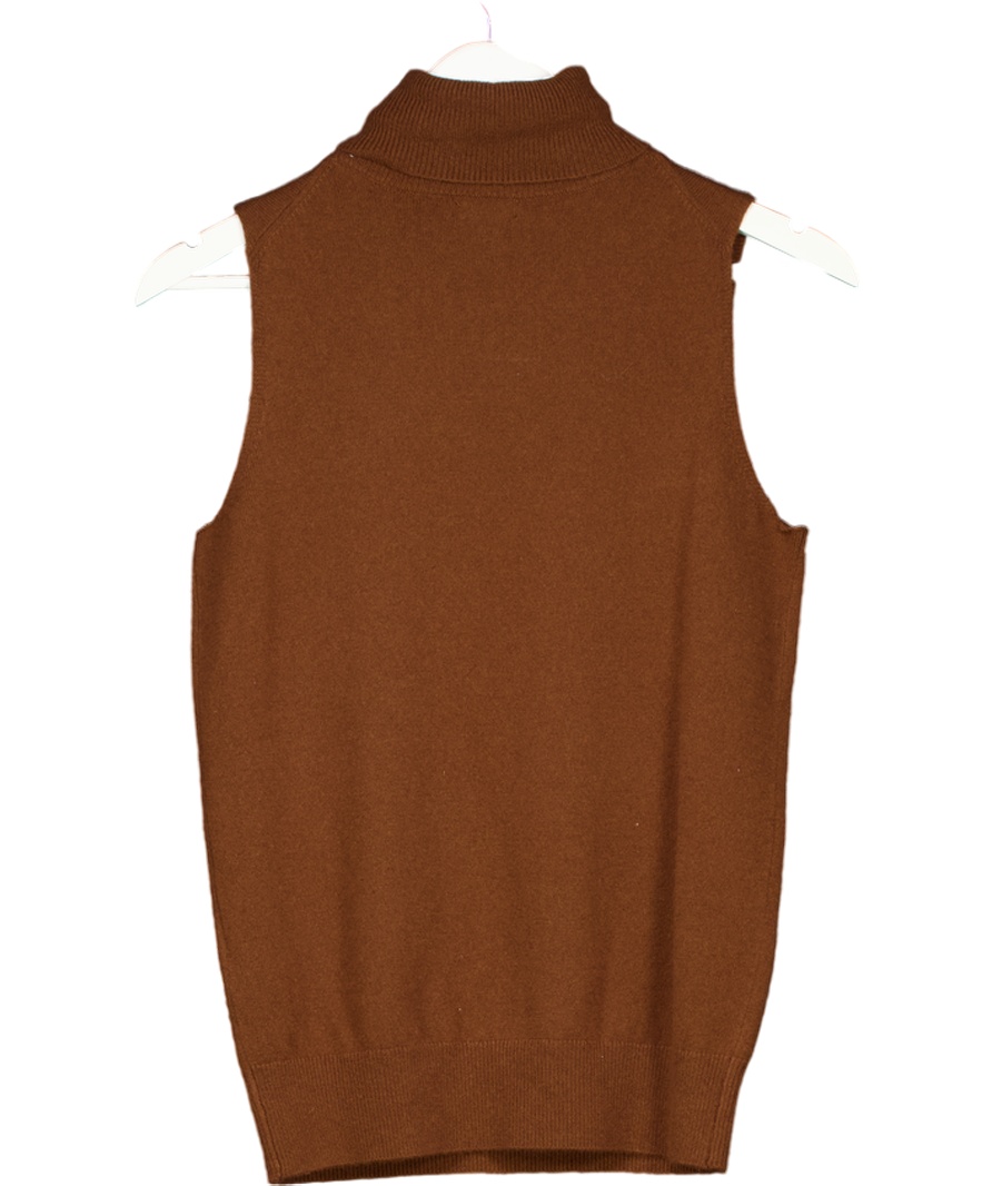 Karen Millen Brown Cashmere Wool Blend Sleeveless Roll Neck Top UK XS