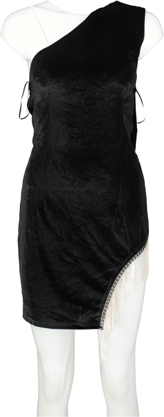 Lily LuLu Black One Shoulder Cut Out Diamante Trim Side Split Mini Bodycon Dress UK S