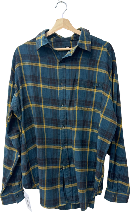 BDG Blue Yellow Plaid Flannel Shirt UK M