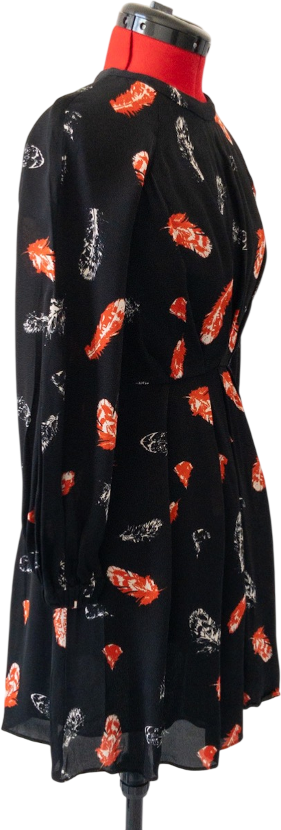 Whistles Black Jasmine Feather Print Dress UK 4