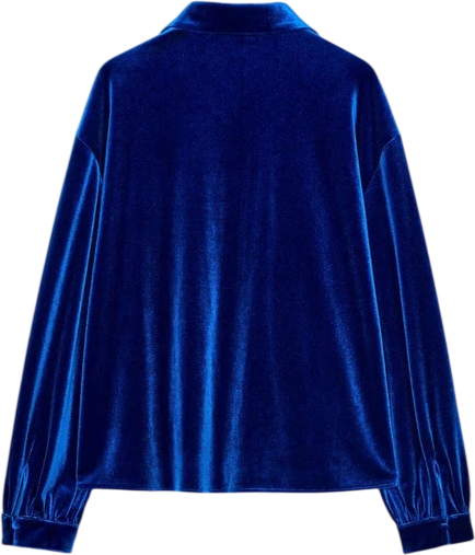 ZARA Blue Velvet Bow Cuff Shirt UK S
