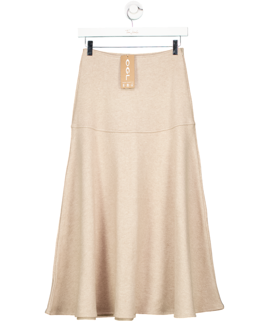 OGL Beige Sustainable Brand Cashsoft Wool-like Flared Maxi Skirt UK XS