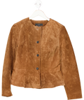 ZARA Tan Brown 100% Leather Jacket With Evasé Hem UK M