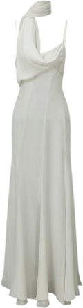 COURTNEY ZHENG Grey Ophelia Scarf Panelled Silk Gown UK M