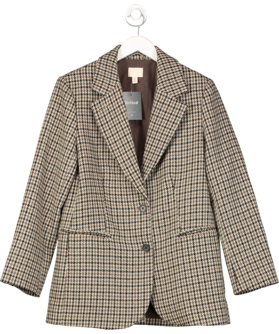 H&M Brown Wool Blend Single Breasted Check Blazer UK S