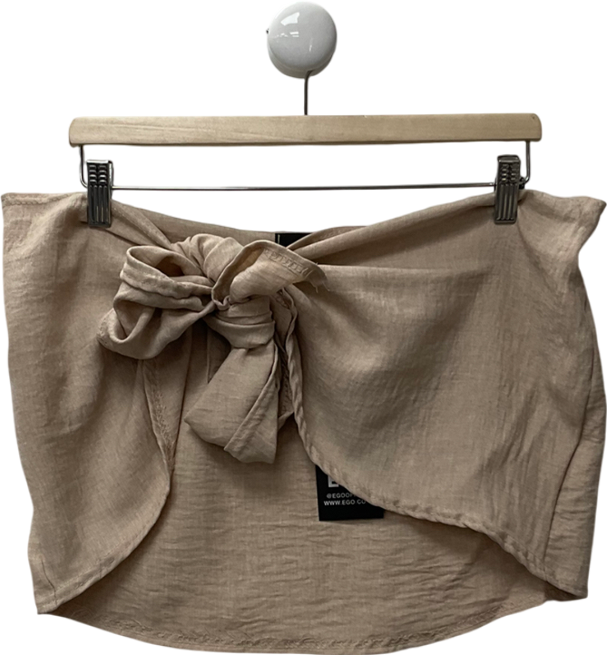 Ego Beige Tie Side Mini Skirt In Stone Linen UK 12