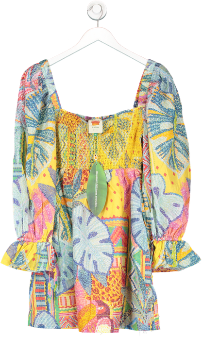 FARM RIO Multicoloured Summer Tapestry Smocked Mini Dress UK M