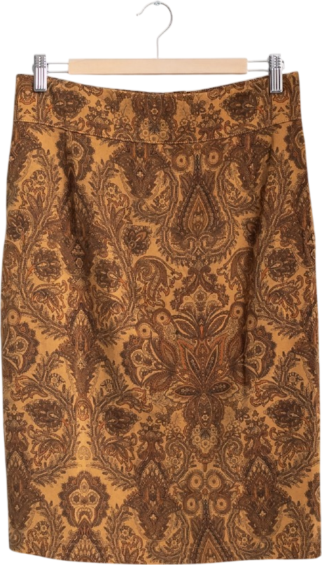 BYBLOS Vintage Mustard Yellow Wool Blend Paisley Print Pencil Skirt It46 UK 14