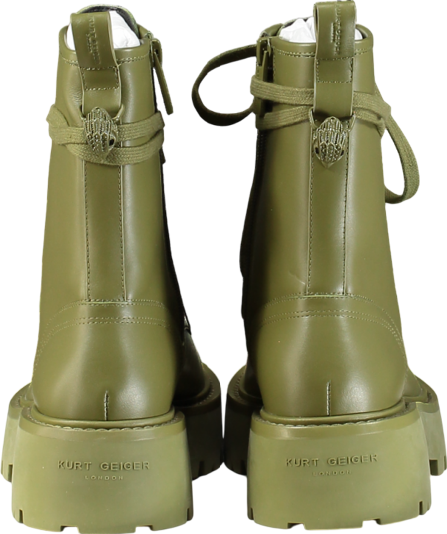 Kurt Geiger Green Matilda Eagle-embellished Lace-up Leather Ankle Boots UK 6 EU 39 👠