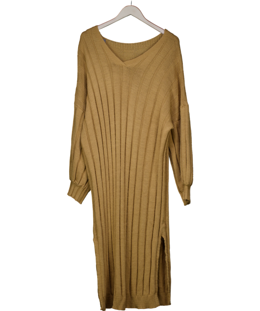 Brown V-neck Chunky Knit Jumper Dress UK XXL