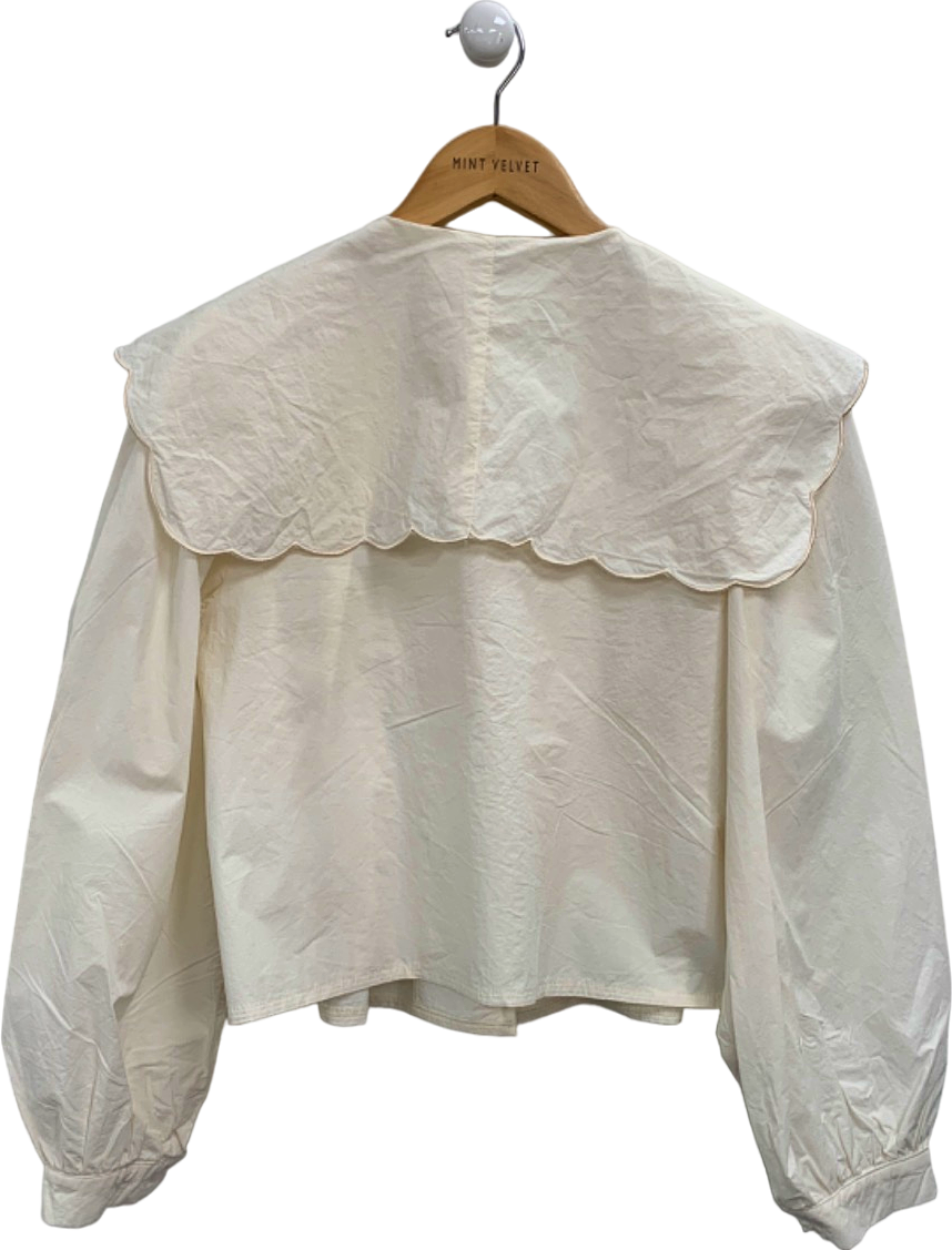 Glassworks White Button-Up Blouse with Peter Pan Collar UK 10