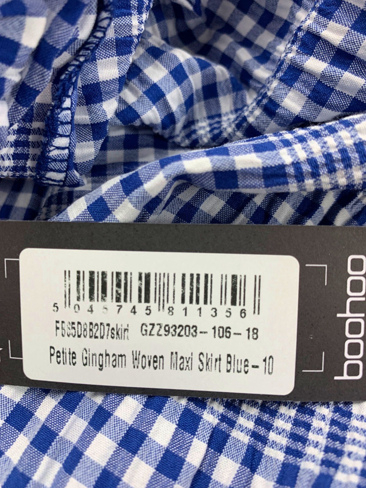 Boohoo Blue Petite Gingham Woven Maxi Skirt UK 10