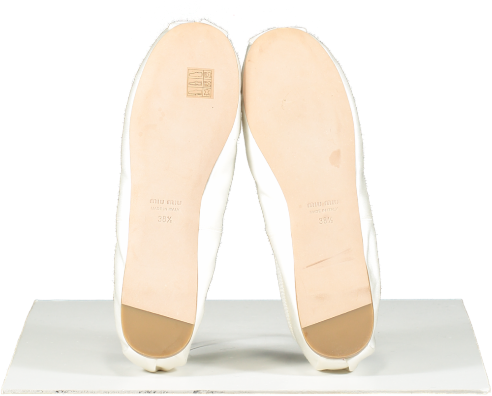 Miu Miu White Satin Ballet Flats With Logo UK 5.5 EU 38.5 👠