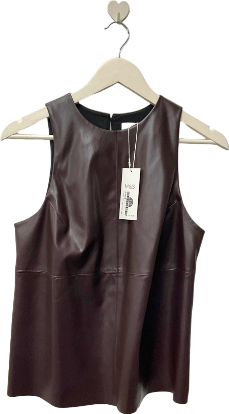 M&S Brown Leather Sleeveless Top UK 10