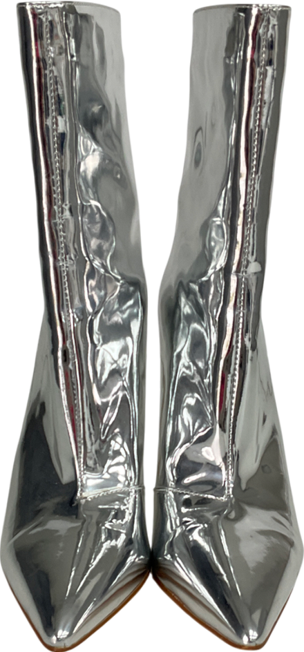 Mistress Rocks Metallic Silver Mirror Ankle Boots UK 4 EU 37 👠