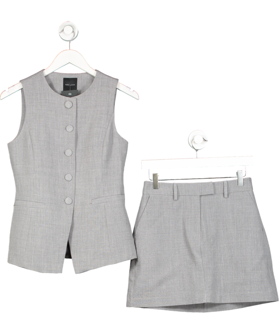 New Look Grey Crew Neck Waistcoat And High Waisted A-line Mini Skirt Set UK 8
