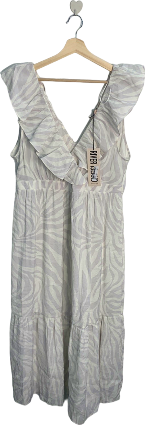River Island Grey Zebra Print Frill Midi Dress UK Size 18