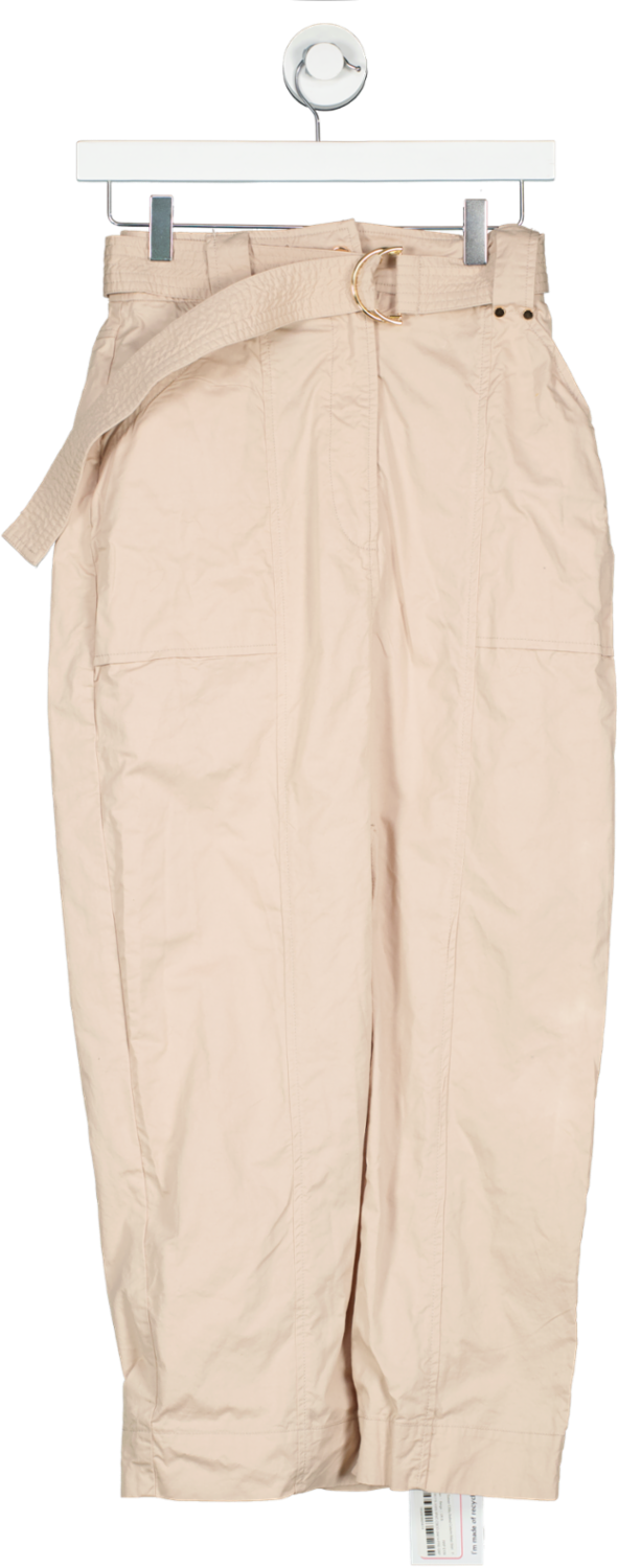 Karen Millen Beige Cotton Sateen Utility Belted Column Maxi Skirt UK 8