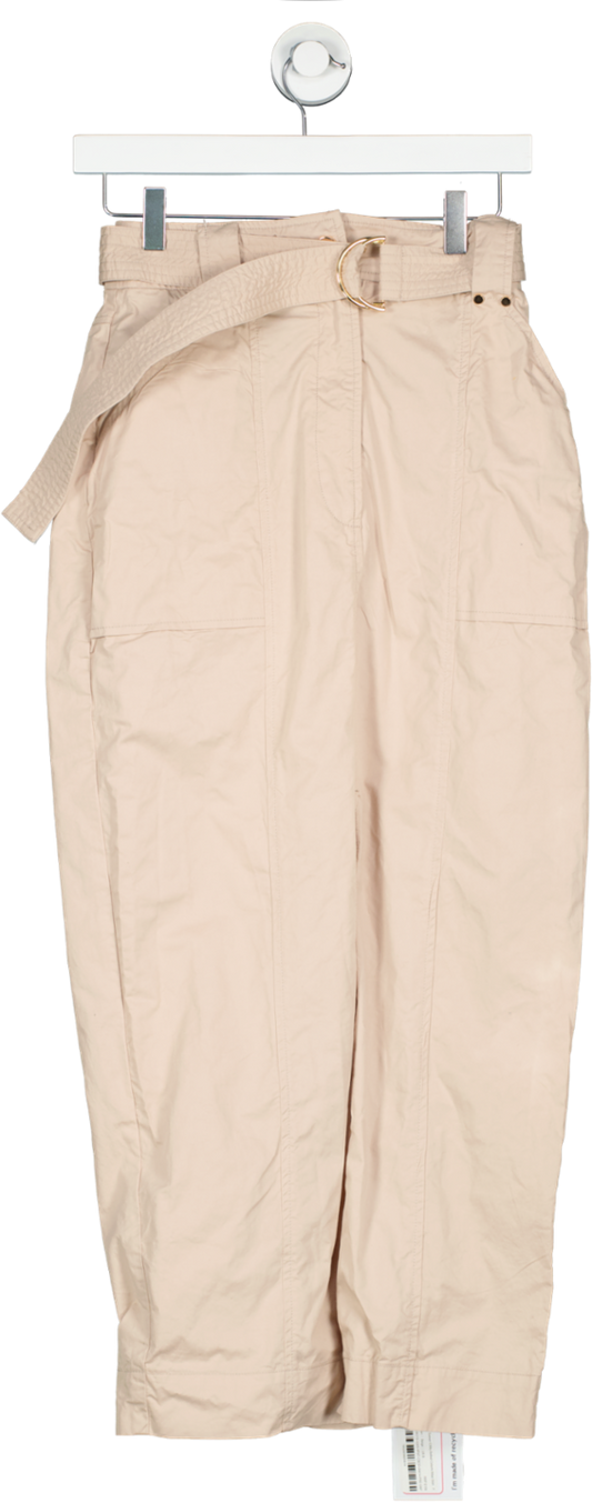 Karen Millen Beige Cotton Sateen Utility Belted Column Maxi Skirt UK 8