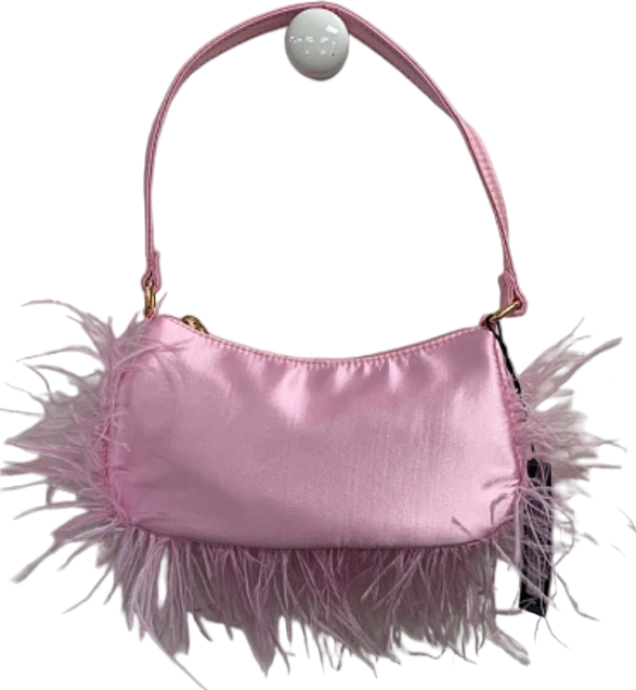 PLT Baby Pink Feather Trim Rounded Satin Shoulder Bag One Size