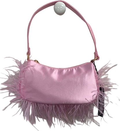 PLT Baby Pink Feather Trim Rounded Satin Shoulder Bag One Size