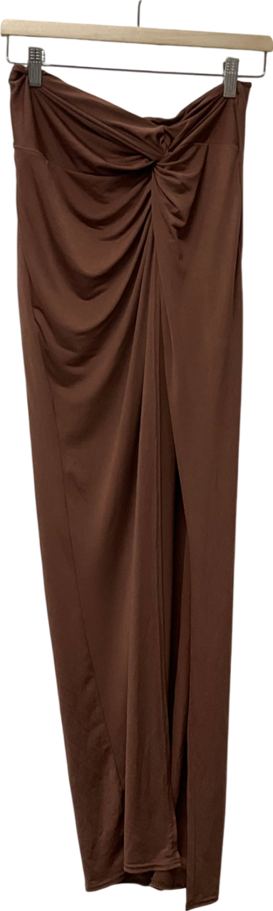 House of CB Brown Imogen Chocolate Jersey Twist Front Maxi Skirt UK S