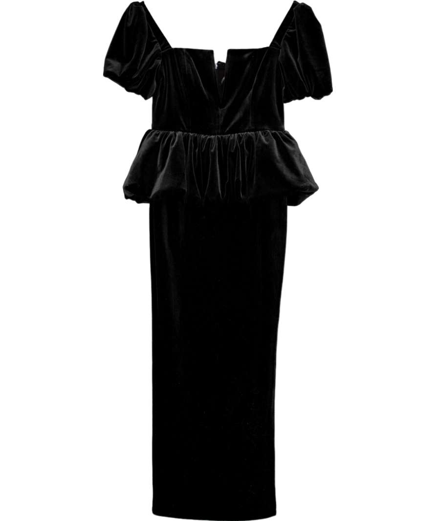 Self-Portrait Black Peplum Velvet Midi Dress UK 8