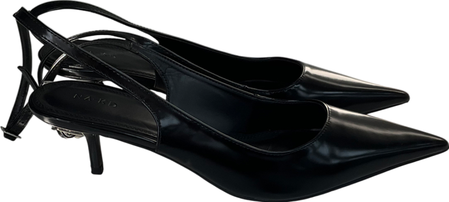NA-KD Black Pointy Ankle Strap Pumps UK 7 EU 40 👠