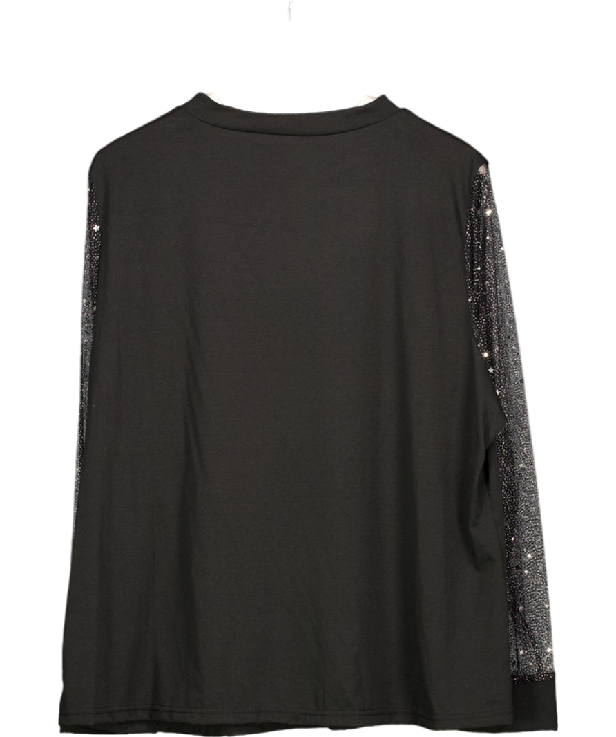 Black Zip Front Mesh Sleeve Metallic Top UK XXXL