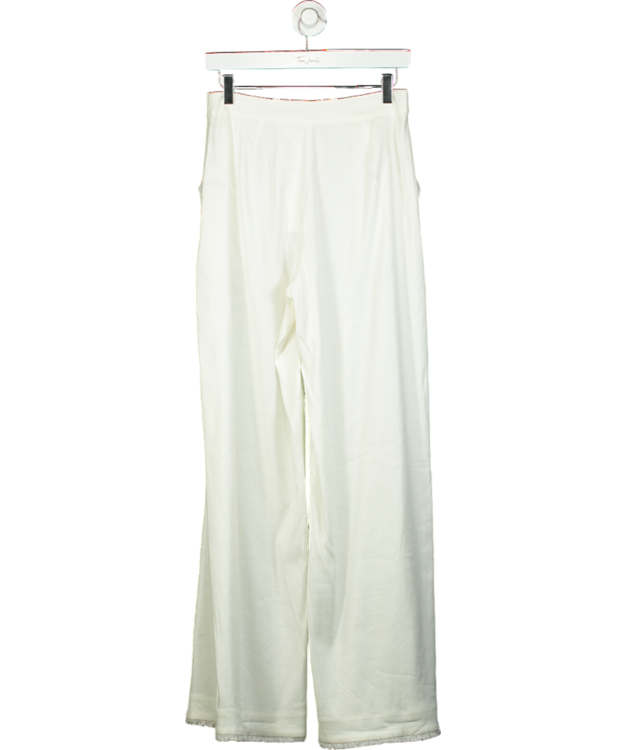 Kivari White Frill Trim Linen Look Trouser UK 8