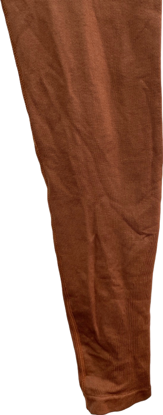 PrettyLittleThing Brown Ribbed Leggings UK XS