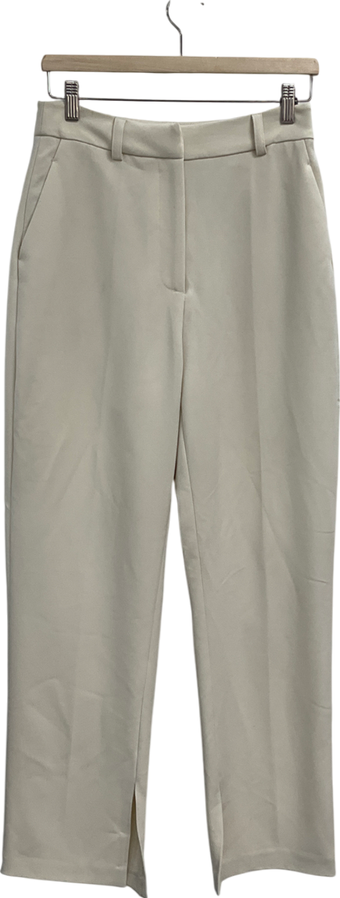 NA-KD Cream Straight Mid Waist Twill Suit Pants UK 10