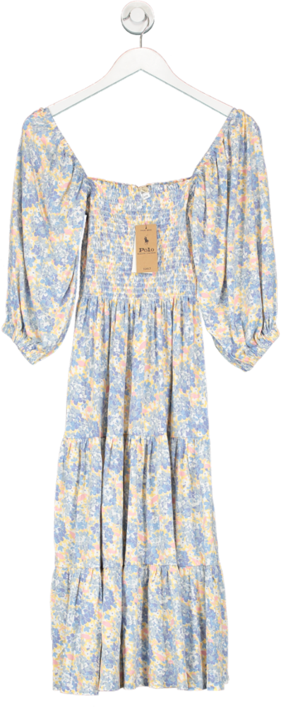 Polo Ralph Lauren Multicoloured Flower Puff Sleeve Midi Dress UK M