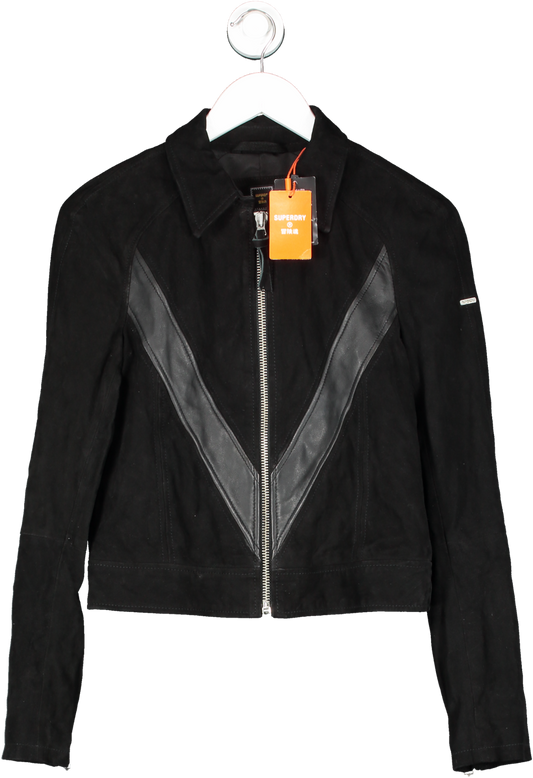 Superdry Black Gig Leather Jacket UK S